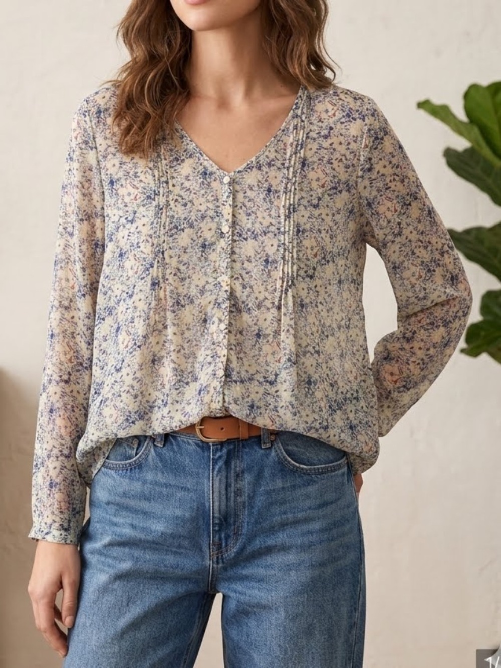 ANTHROPOLOGIE | Pins & Needles Floral Popover Semi-Sheer Top Medium